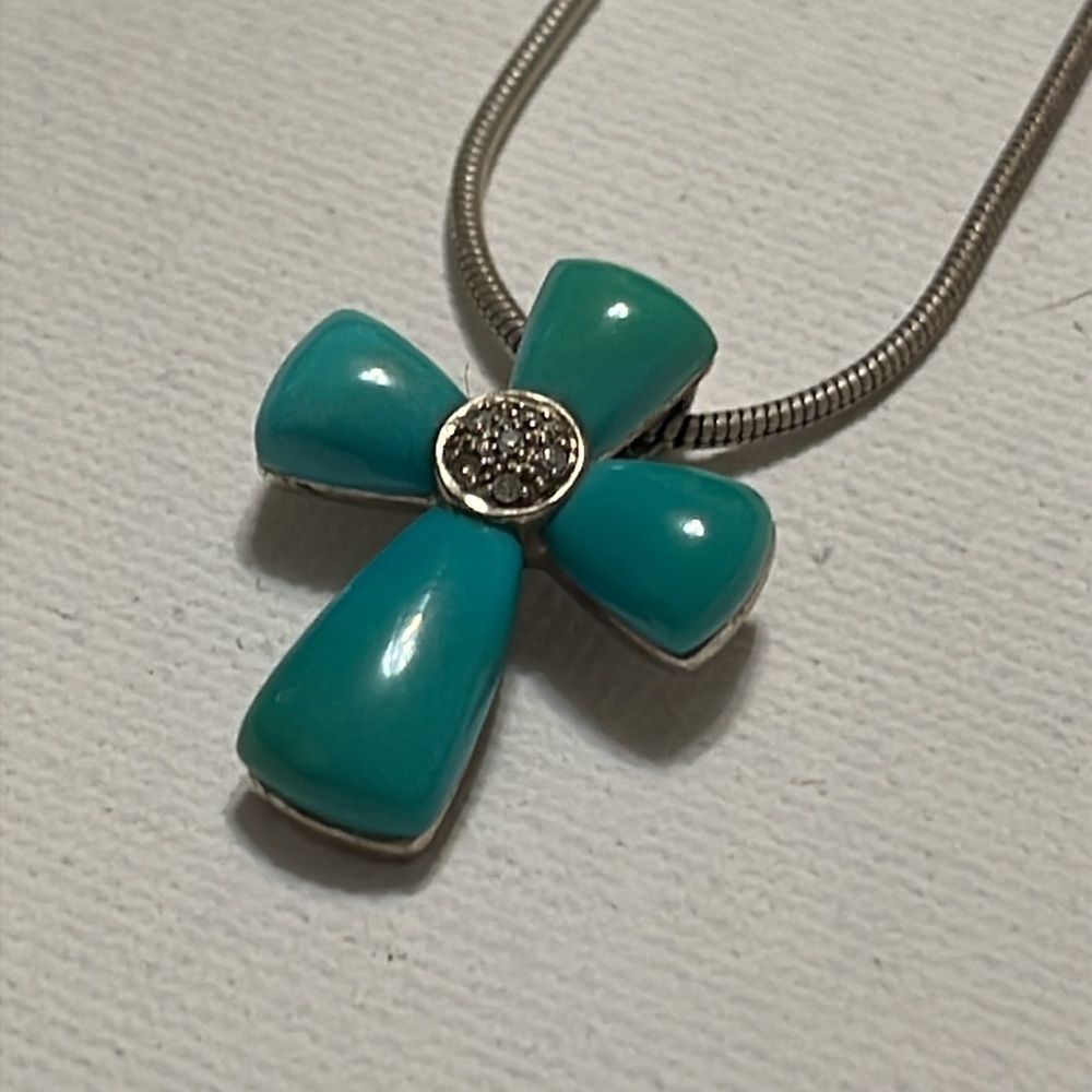 Sterling Silver 925 Turquoise Cross Necklace size 18’ chain - Picture 17 of 17